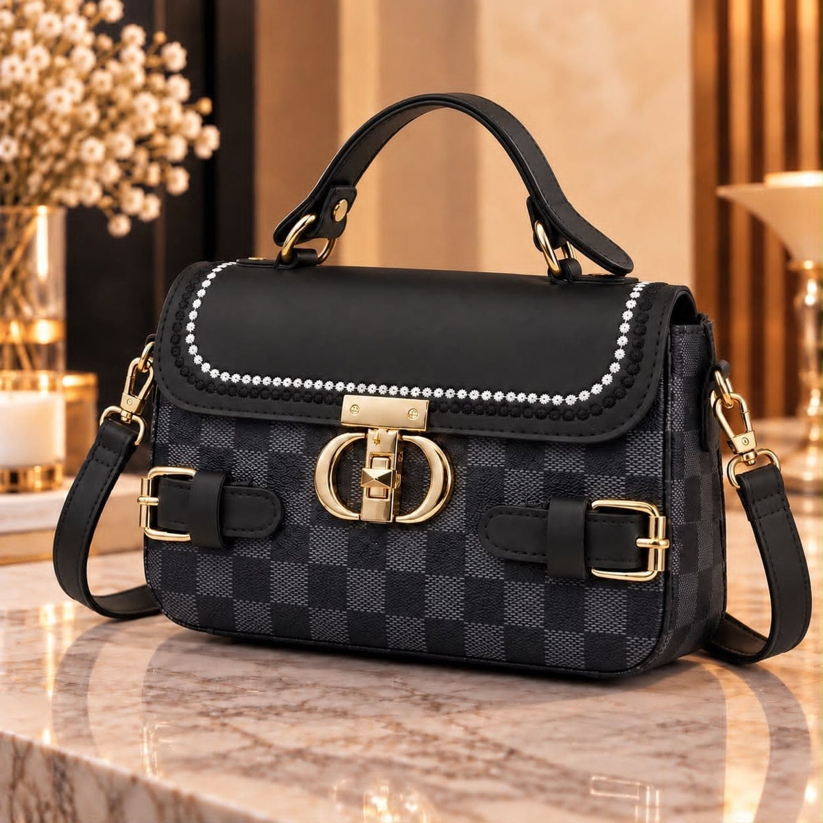 Stylish Printed Crossbody Bag for Girls - Black