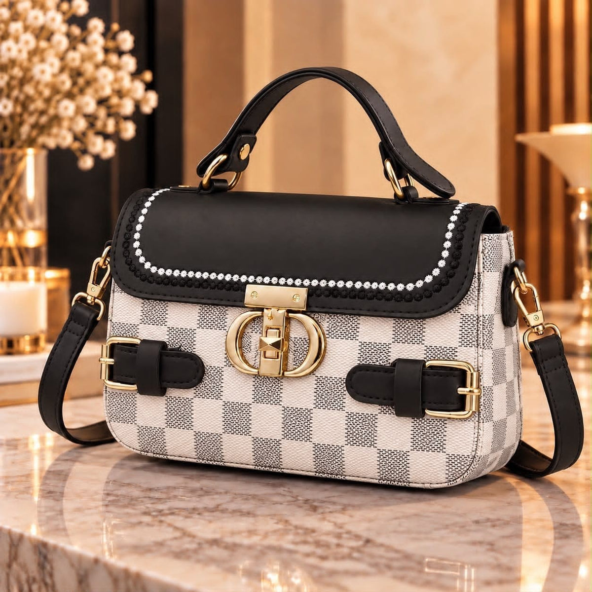 Stylish Printed Crossbody Bag for Girls - Black and Skin