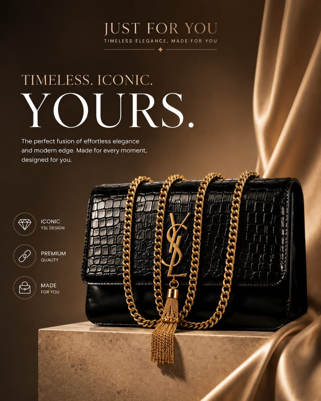 Luxury Style Crocodile Textured Chain Shoulder Bag for Women - Black (Angle 3)