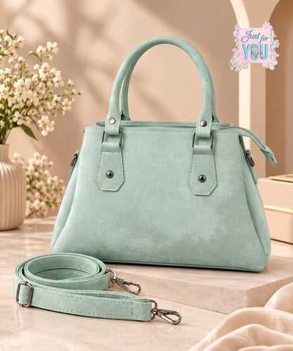 Rose Textured Handbag with Adjustable Shoulder Strap - Mint Green