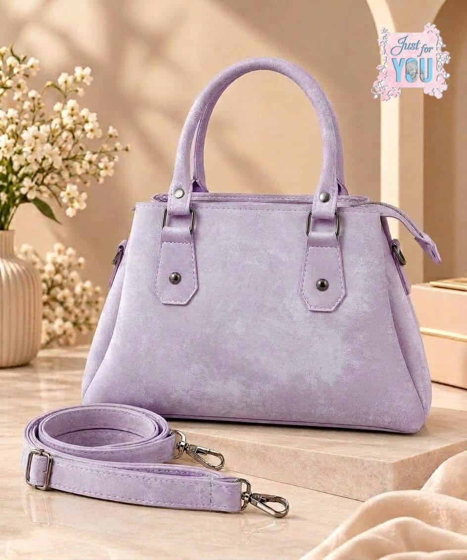 Rose Textured Handbag with Adjustable Shoulder Strap - Lavender
