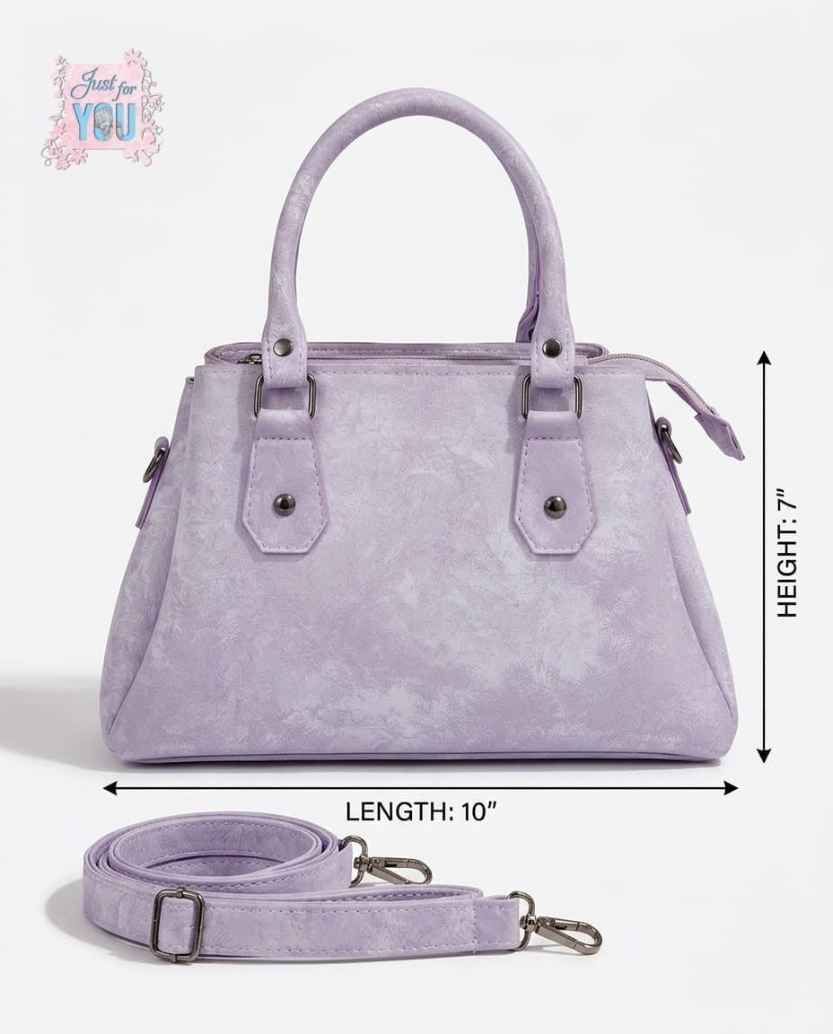 Rose Textured Handbag with Adjustable Shoulder Strap - Lavender (Angle 1)
