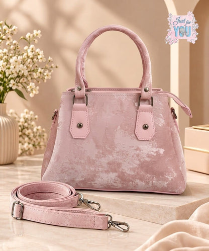 Rose Textured Handbag with Adjustable Shoulder Strap - Baby Pink