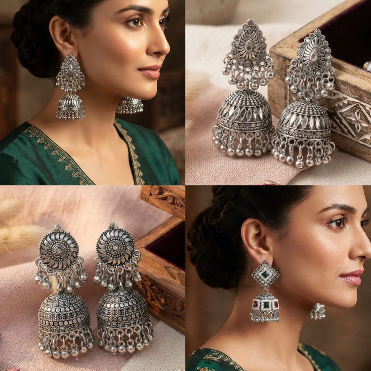 Paisley Oxidized Silver Jhumka Earrings - View 4 - Win Bachat