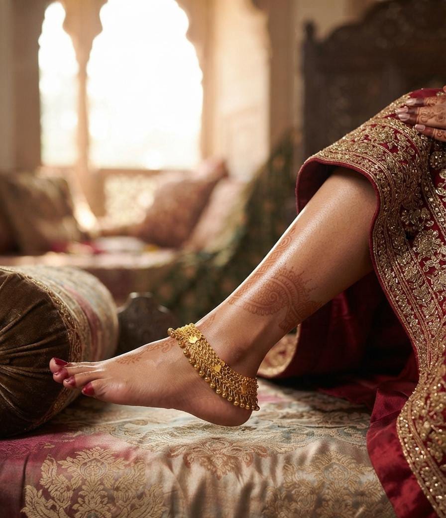Traditional Gold-Tone Bridal Anklet - View 2 - Win Bachat