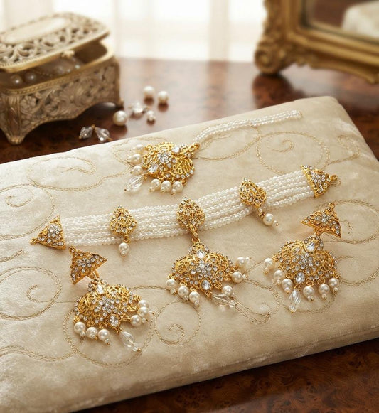 Pearl Choker Jewellery Set with Gold-Tone Kundan Details - Win Bachat
