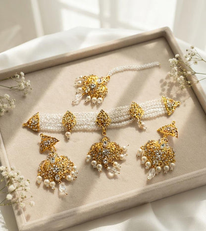 Pearl Choker Jewellery Set with Gold-Tone Kundan Details - View 2 - Win Bachat