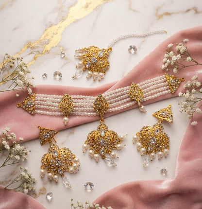 Pearl Choker Jewellery Set with Gold-Tone Kundan Details - View 5 - Win Bachat