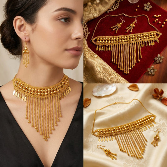 Gold-Tone Fringe Choker Necklace & Earrings Set - Win Bachat