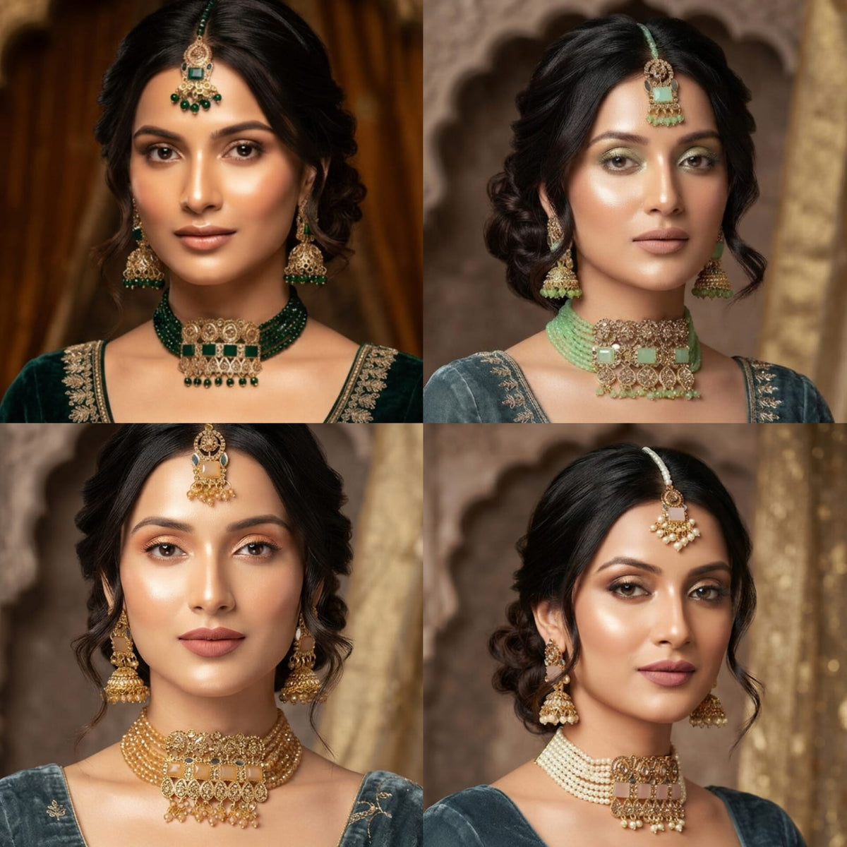 Red Beaded Choker Jewellery Set with Jhumka Earrings & Maang Tikka - View 4 - Win Bachat