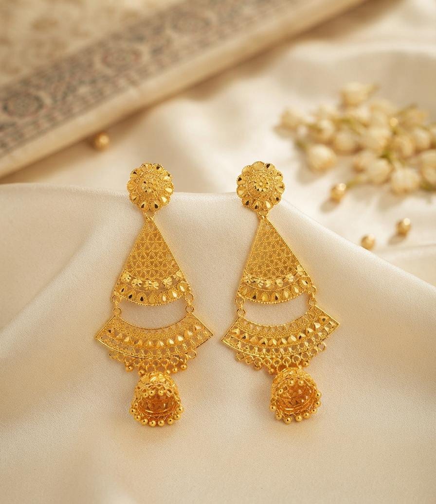 Gold-Tone Filigree Chandelier Jhumka Earrings - Win Bachat