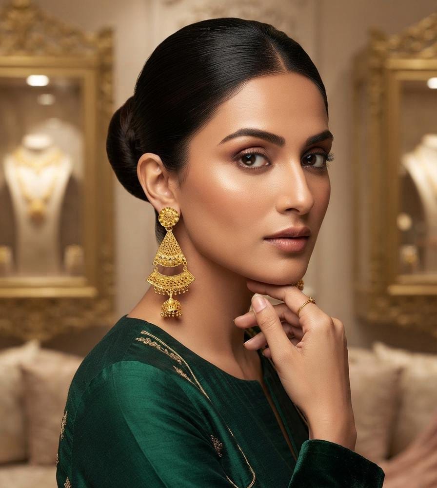 Gold-Tone Filigree Chandelier Jhumka Earrings - View 3 - Win Bachat