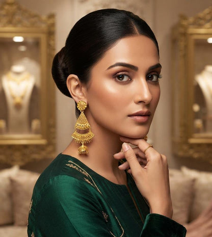 Gold-Tone Filigree Chandelier Jhumka Earrings - View 3 - Win Bachat
