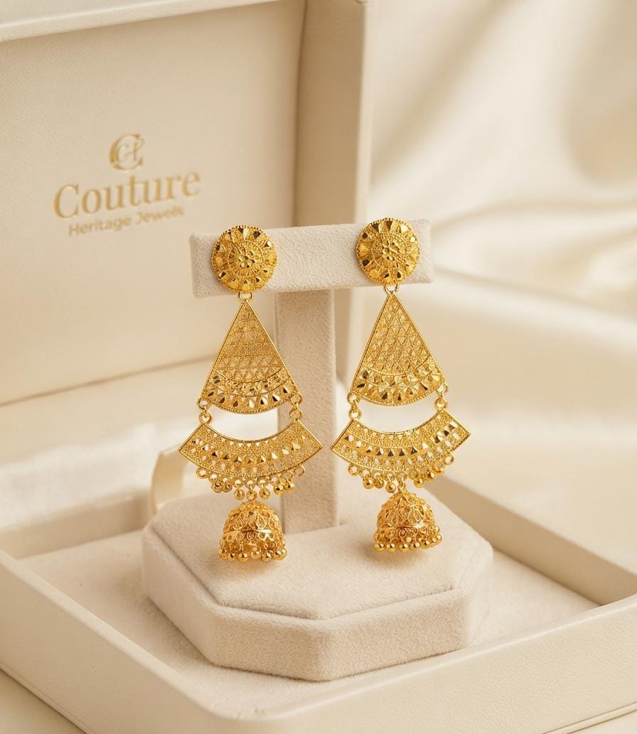 Gold-Tone Filigree Chandelier Jhumka Earrings - View 4 - Win Bachat