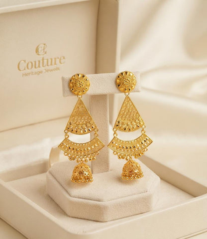 Gold-Tone Filigree Chandelier Jhumka Earrings - View 4 - Win Bachat