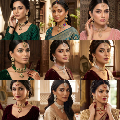 Blush Pink Beaded Choker & Jhumka Jewellery Set with Maang Tikka - View 3 - Win Bachat