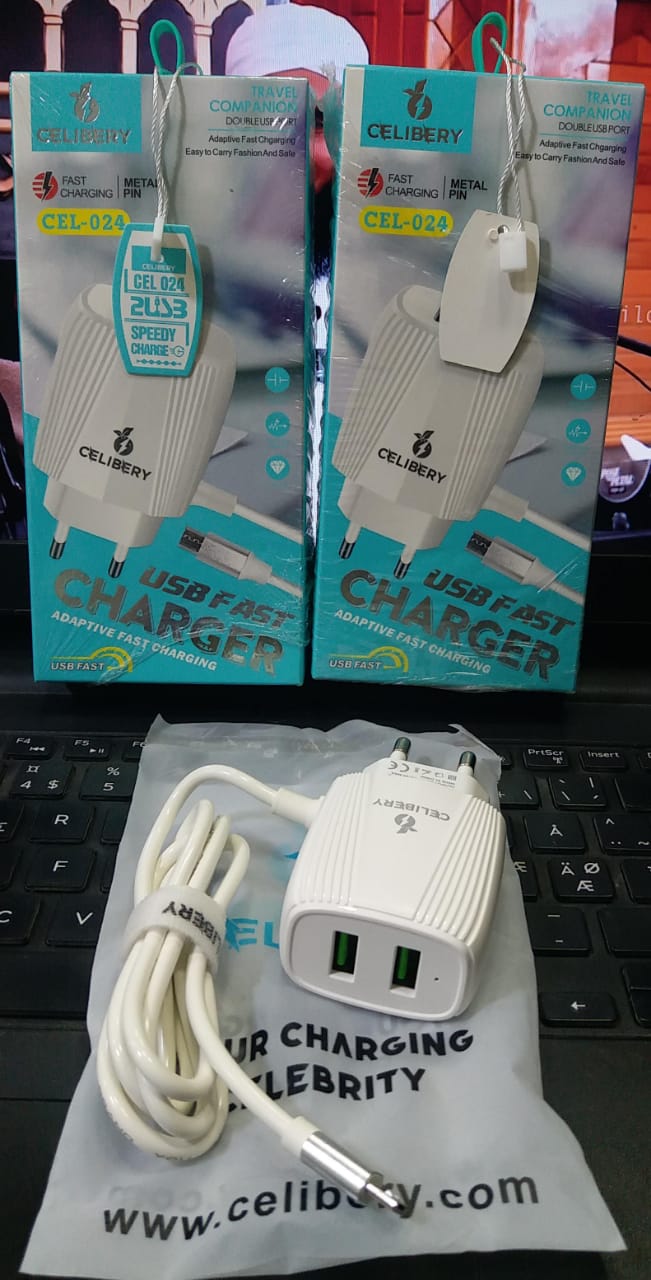Celibery CEL-024 Dual USB Fast Travel Charger with Micro USB Cable - Win Bachat