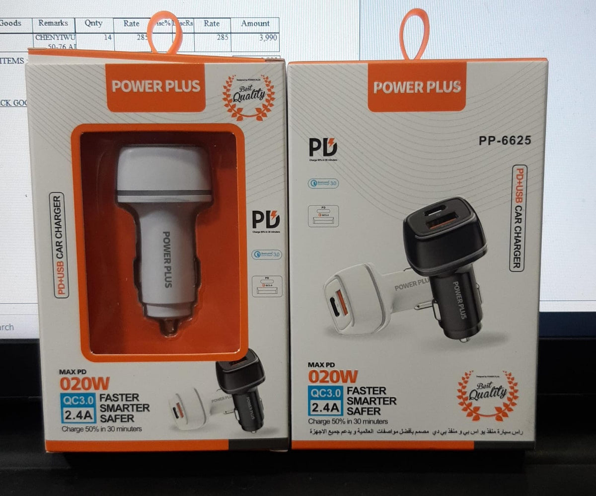 Power Plus PP-6625 20W PD + QC3.0 Dual Port Car Charger - Win Bachat
