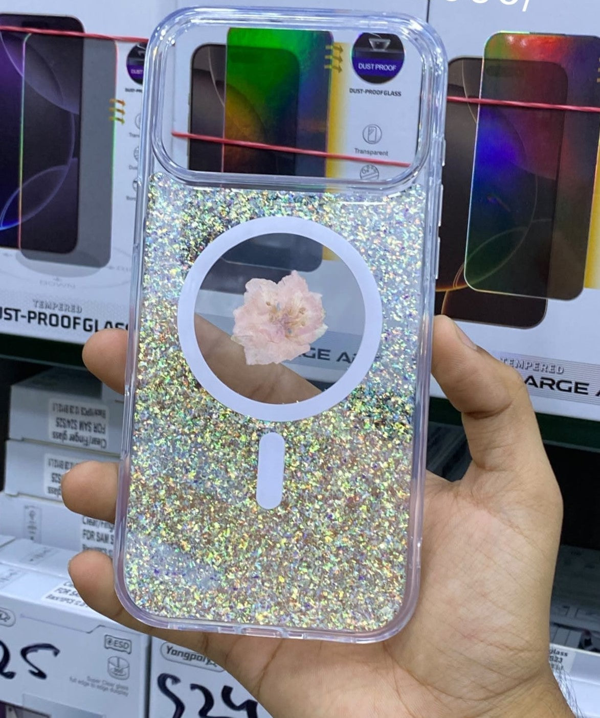 Water Flower Glitter Case – Silver