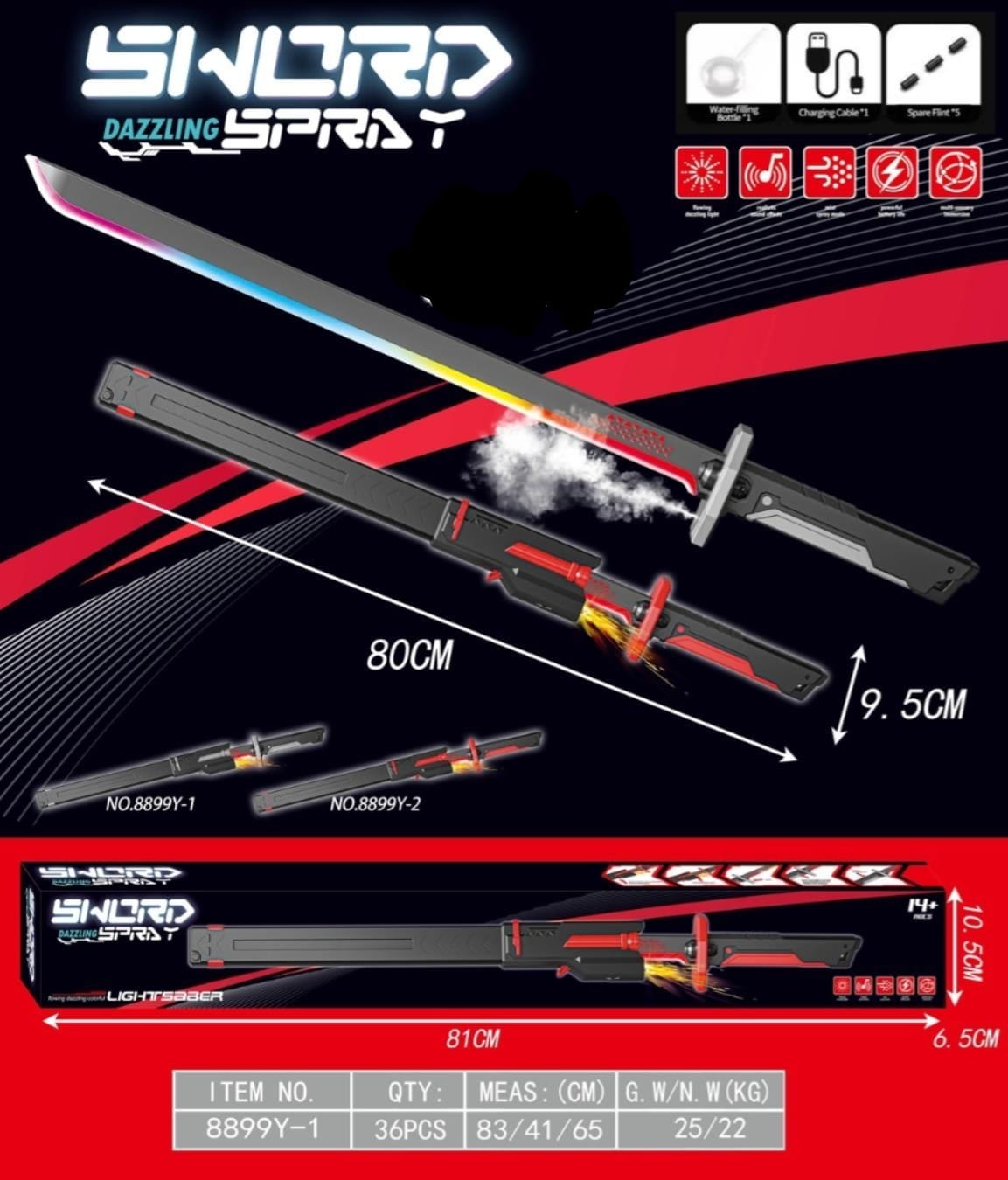 80cm Light & Mist Electronic Toy Sword - 8899Y-1 - Win Bachat