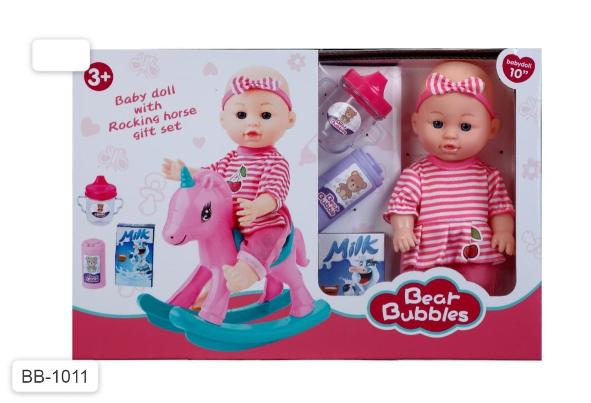 10-Inch Baby Doll with Rocking Horse Gift Set - BB-1011 - Win Bachat