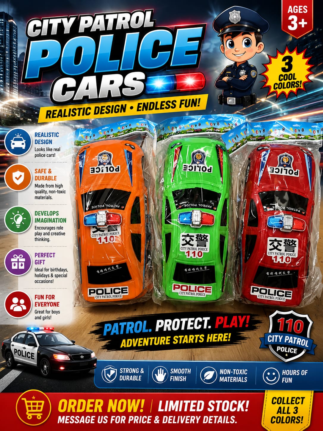 City Patrol Police Car Toy - Assorted Colors - Win Bachat