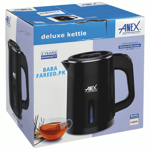 Anex Black Electric Kettle with Illuminated Water Window (AG-4060) - Win Bachat