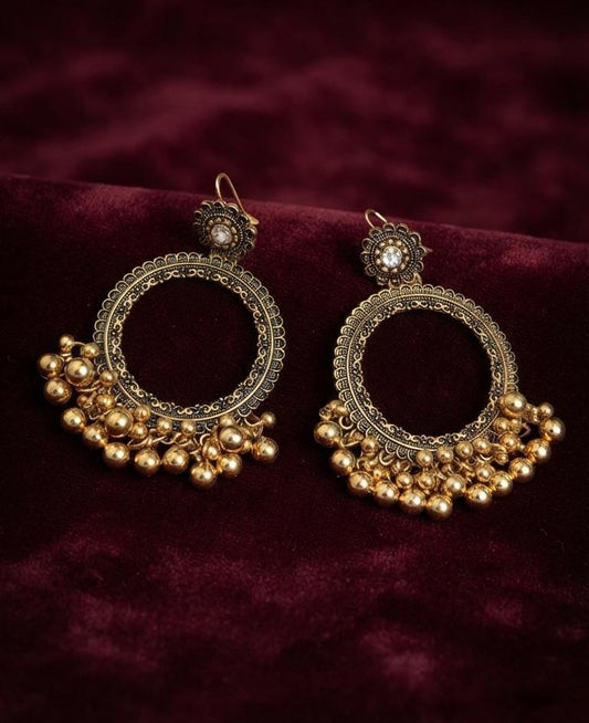 Antique Gold Beaded Chandbali Earrings for Women - Win Bachat