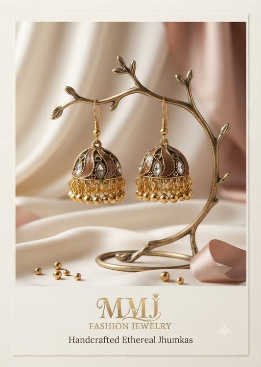 Antique Gold Brown Enamel Jhumka Earrings for Women - Win Bachat