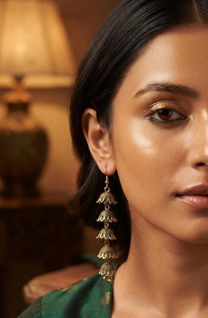 Antique Gold Tiered Jhumka Earrings for Women - Win Bachat
