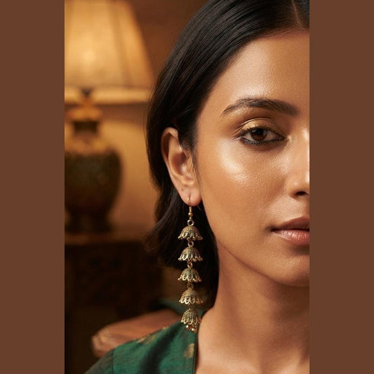 Antique Gold Tiered Jhumka Earrings for Women - Win Bachat