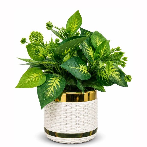 Artificial Green Leaf Plant with Decorative Fiber Plastic Pot - Win Bachat