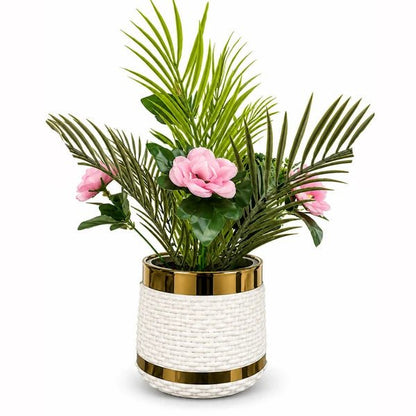 Artificial Pink Flower Plant with Decorative Fiber Plastic Pot - Win Bachat