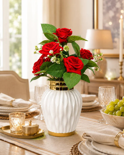 Artificial Red Rose Arrangement with Decorative Fiber Plastic Pot - Win Bachat
