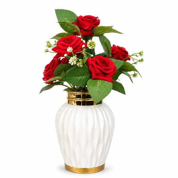 Artificial Red Rose Arrangement with Decorative Fiber Plastic Pot - Win Bachat