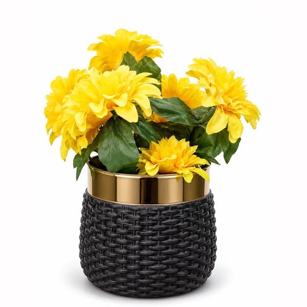 Artificial Yellow Flower Arrangement with Decorative Fiber Plastic Pot - Win Bachat