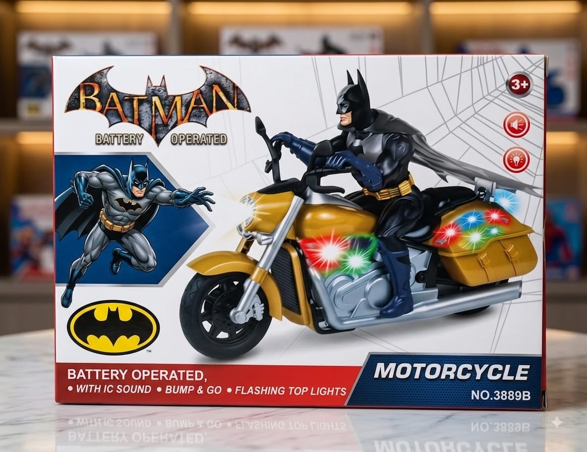Batman Motorcycle Battery-Operated Bump & Go Toy - No. 3889B - Win Bachat