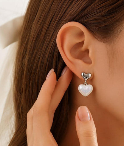Beautiful Korean Heart Drop Stud Earrings - Win Bachat