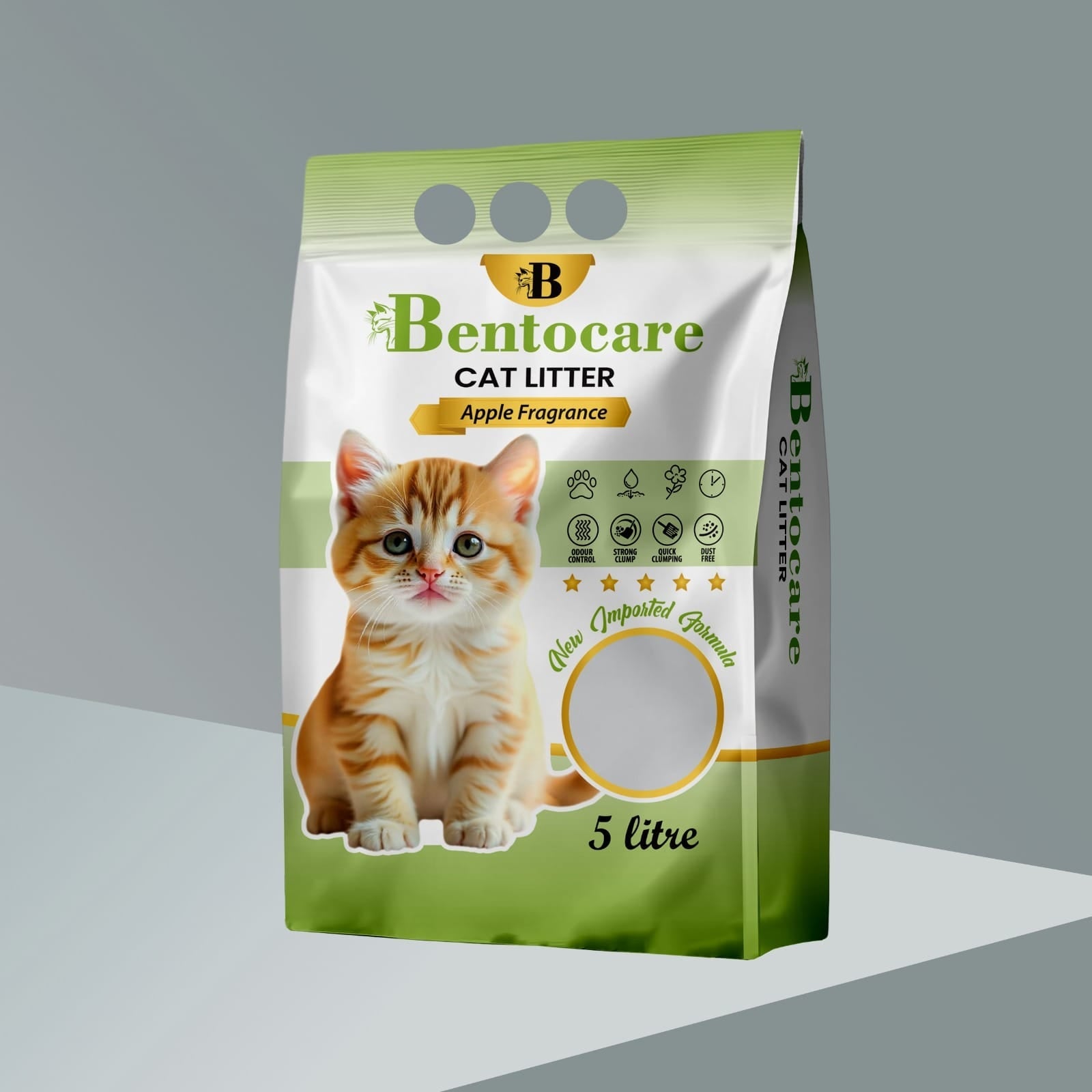 BENTOCARE PREMIUM BENTONITE CAT LITTER (APPLE FRAGRANCE) - 5 LITRE - Win Bachat