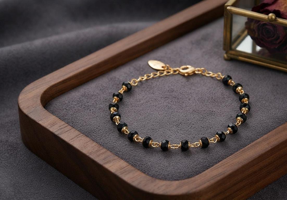 Black Beaded Heart Charm Anklet for Women - Win Bachat