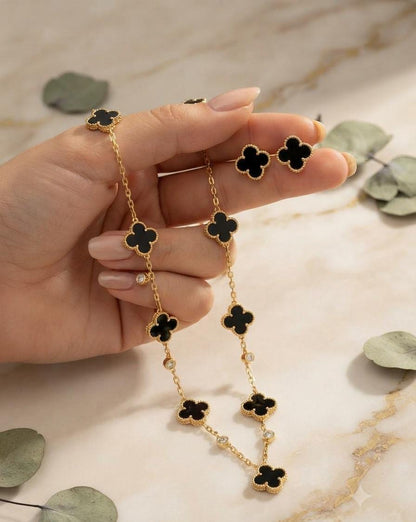 Black Clover Necklace & Stud Earrings Set for Women - Win Bachat