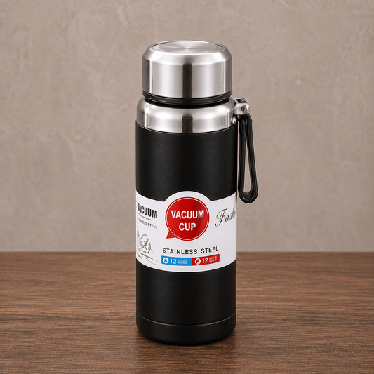 Black Cup-Style Stainless Steel Bottle - Win Bachat