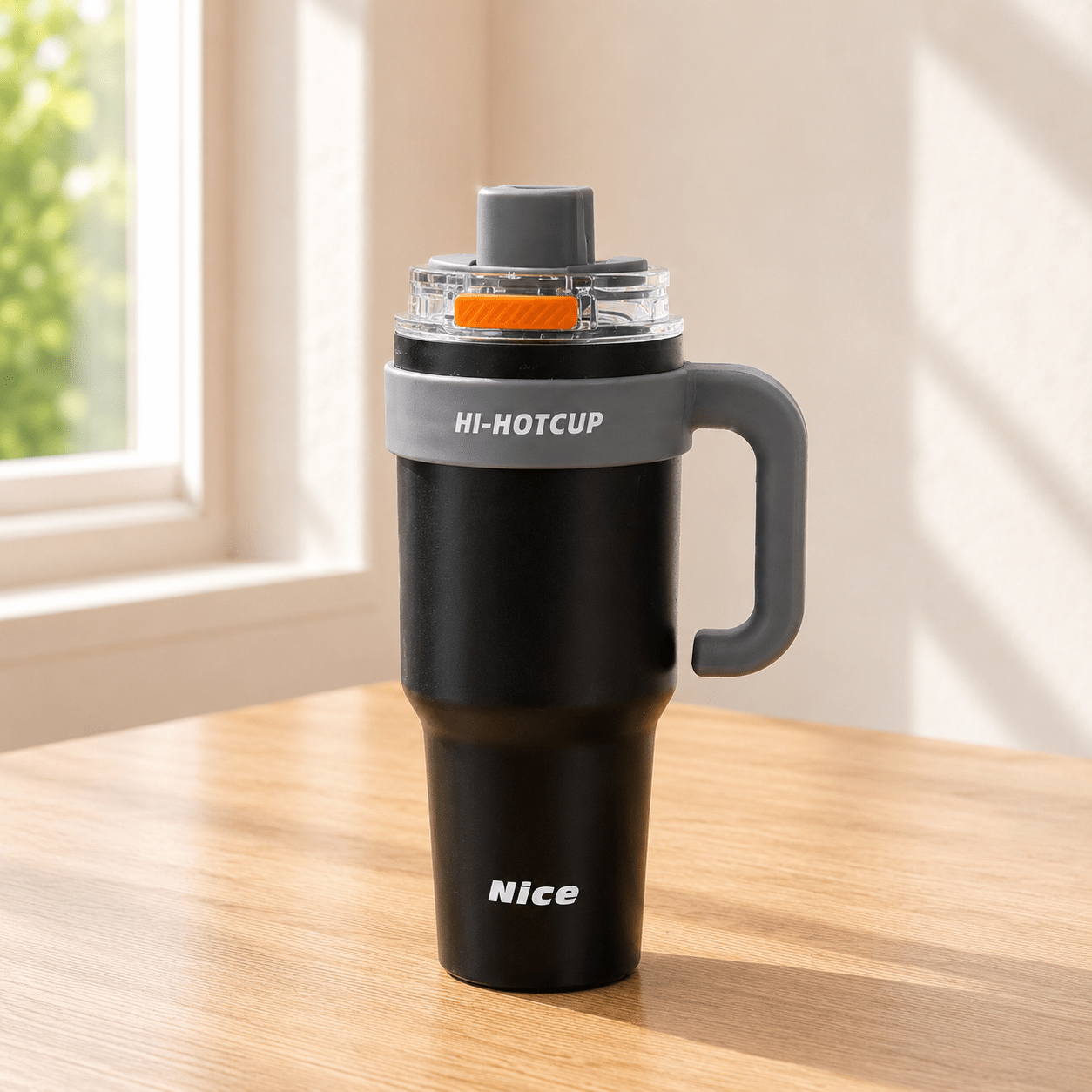 Black & Grey Insulated Stainless Steel Tumbler with Handle - Win Bachat