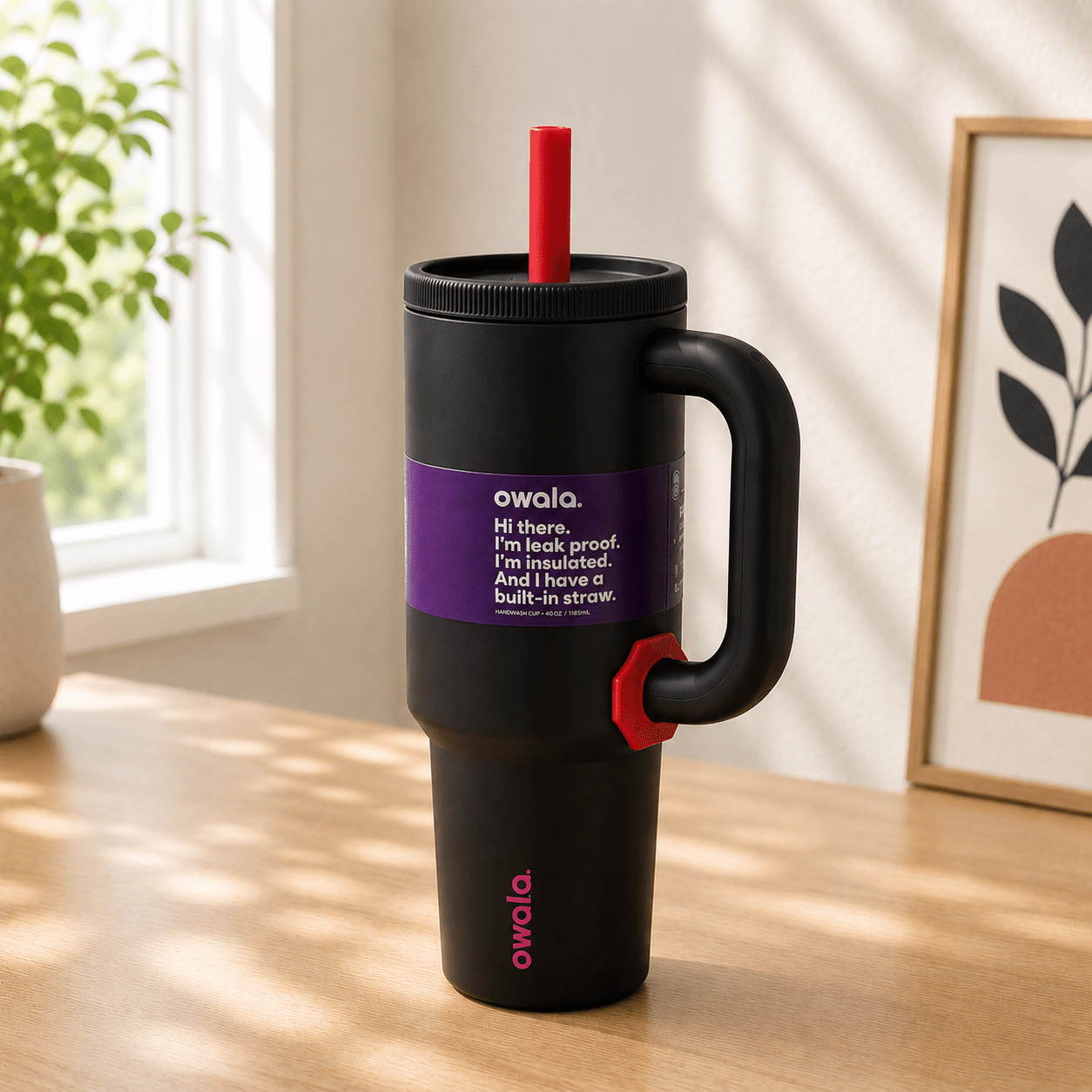 Black Insulated Tumbler with Handle & Built-in Straw - Win Bachat