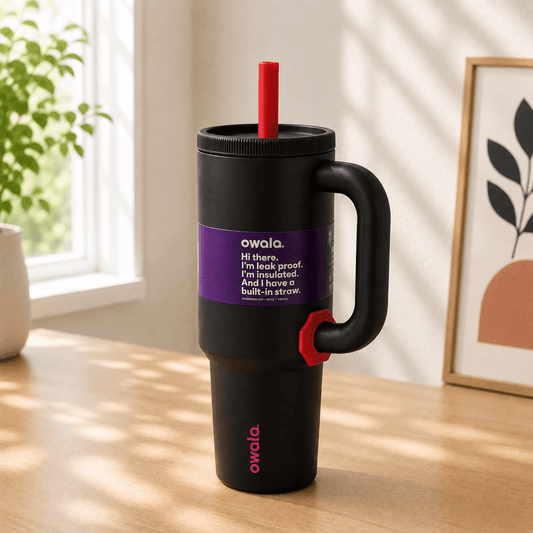 Black Insulated Tumbler with Handle & Built-in Straw - Win Bachat