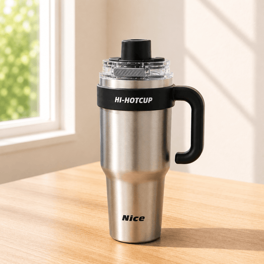 Black & Stainless Steel Insulated Tumbler with Handle - Win Bachat