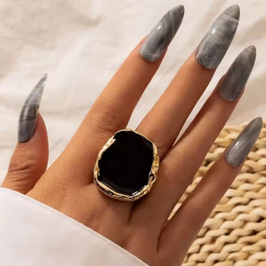 Black Stone Gold Plated Statement Ring - Win Bachat