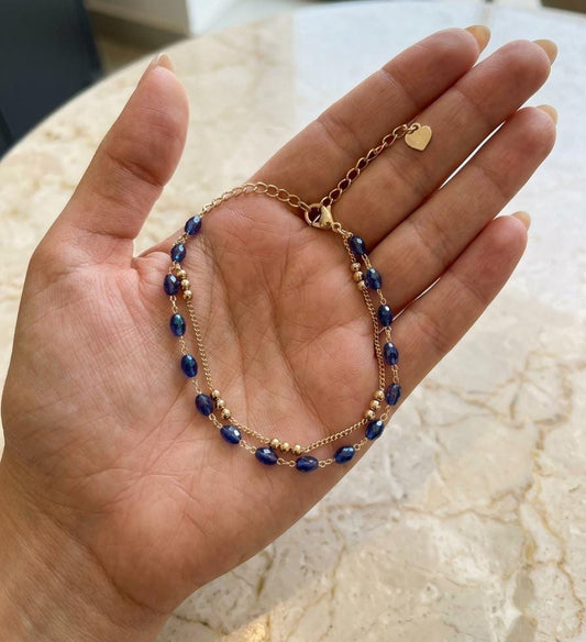 Blue Beaded Double Layer Gold-Tone Anklet for Women - Win Bachat