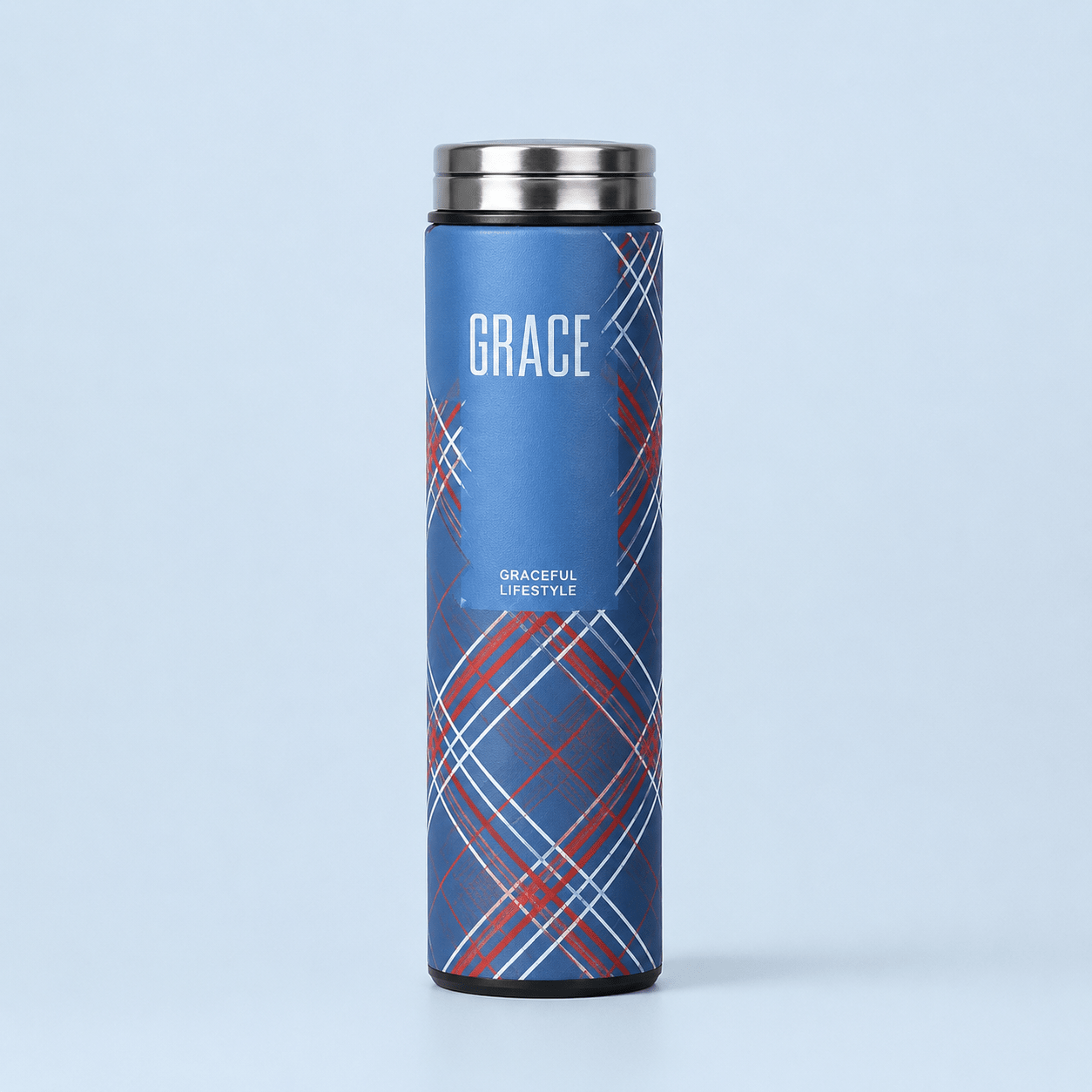 Blue Plaid Printed Vacuum Flask - Win Bachat