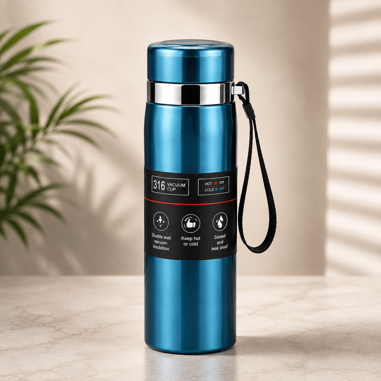 Blue & Silver Executive Travel Vacuum Flask - Win Bachat